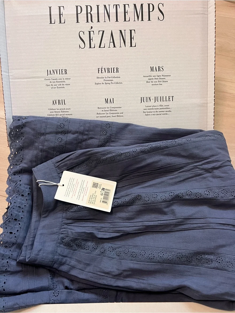 Sezane Duda Eyelet Maxi Skirt in Mineral Blue - Picture 3 of 3